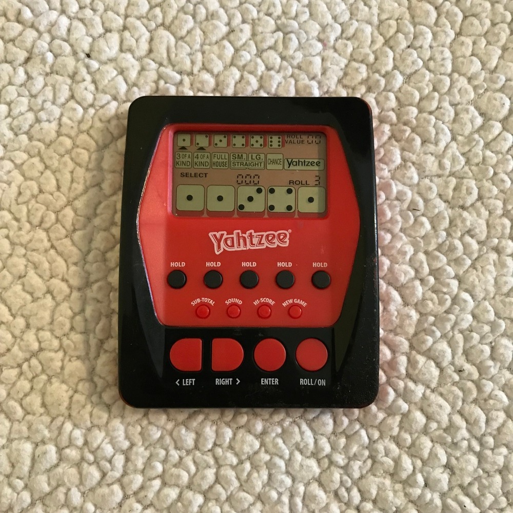 Hasbro Gaming Yahtzee Handheld Electronic Game Red Black 2012 Model A2125 Travel